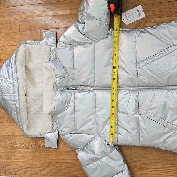 THEREABOUTS GIRLS SILVER "SHIMMER" PUFFER HOODED WINTER COAT SIZE XL 16 - Picture 10 of 16